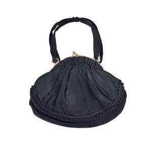 Vintage Garwood made in Canada‎ Black Satin Kiss Clasp Evening Handbag Hobo